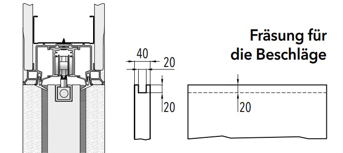 Eclisse Syntesis® Line Türblattfräsung ist eine im oberen Rand ausgeführte Fräsung zur Aufnahme von Türblättern im Syntesis® Line Schiebetürkasten