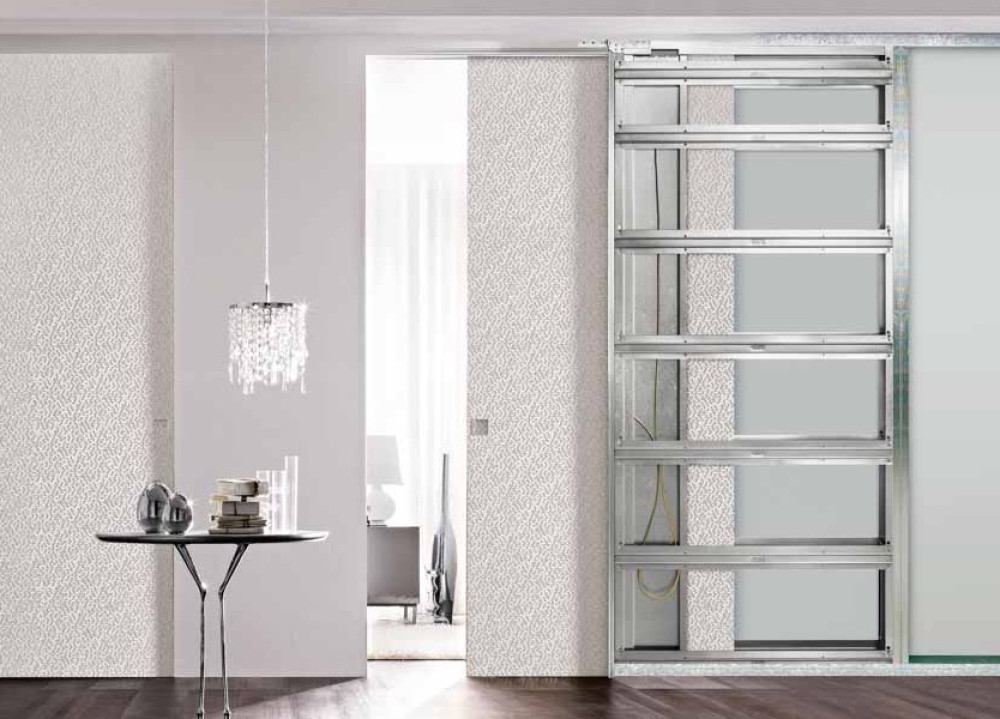 UNICO LUCE 150 mm Schiebetürsystem für einflügelige Glas- & Holztürblätter in Trockenbauwänden